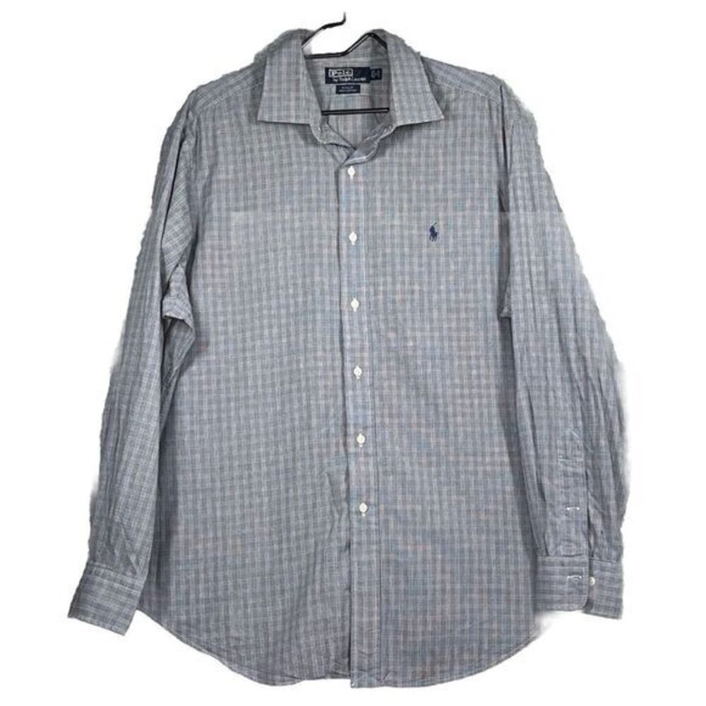 Vintage Polo Ralph Lauren Philip gray Plaid Long Sleeve Button Down Size 17 Mens